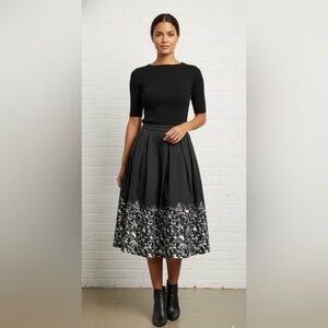 Catherines Maldandrino Black and White Speckled‎ Abstract Fit Flare Midi Skirt